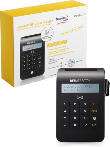 REINER SCT cyberJack RFID komfort USB-C chipkortläsare | För onlinebanker, ID-kort (eID) och RFID-chipkort. Med USB-C och säker TAN-funktion.