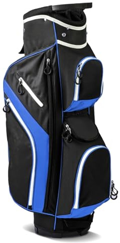 SPOTRAVEL Golf Cart Bag, Golf Club Bag with 14 Top Dividers, Cooler Bag, Shoulder Strap, Rain Hood and Umbrella Holder, Lightweight Portable Golf Bag for Men and Women (Blue，23 x 23 x 124 cm)