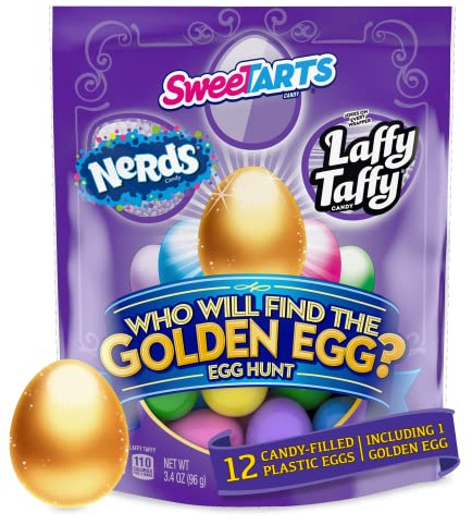 Wonka Golden Egg Plastic Egg Hunt Mix, Candy Variety Pack Prefilled Easter Eggs, Pack of 12