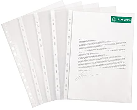 Exacompta - Ref. 5900E - 1 Packung mit 100 perforierten Taschen glattes, hochfestes Polypropylen - 9/100. Dicke - universelle 11-Loch-Perforationen - A4-Ablageformat - farblos