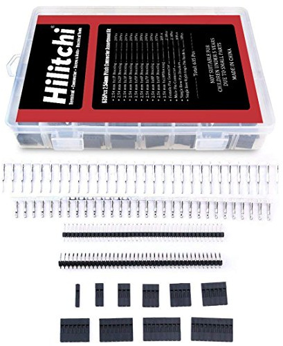 Hilitchi 635 Pcs 40 Pin 2.54mm Pitch Single Row Pin Headers, Connector Housing Female, Male/Female Pin Connector Kit