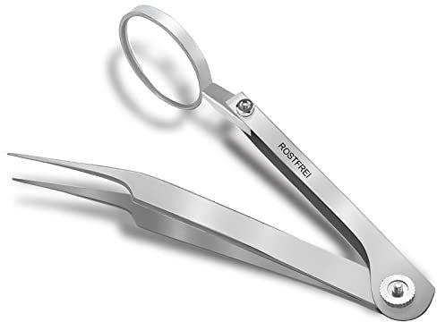 InstrumenteNrw Spitze Zeckenzange mit Lupe Kombi Zecken Pinzette - Rostfrei -