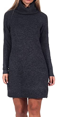 ONLY Damen Strickkleid Loose Fit Longsleeve Knit Kleid mit Langen Ärmeln ONLJANA Rollkragen Dress Pullover, Farben:Dunkelgrau, Größe:XS