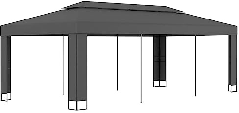 vidaXL Gazebo with Double Roof Sturdy Durable Garden Backyard Outdoor Canopy Shelter Party Pop Up Wending Shelter Tent Patio Pavilion 3x6m Anthracite