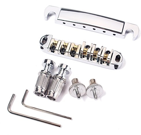 Alnicov Tune-O-Matic-Gitarrensattel aus Messing mit Steg und Saitenhalter,Roller Sattel Steg Bar， Chrom
