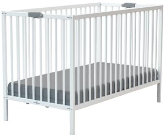 WEBABY - Lit bébé Pliant en Bois 60x120cm Blanc Flex| Bois Massif | Dès la Naissance| Sommier à Lattes | Compact | Transportable | Pliable |Gain de Place | Lit de Voyage