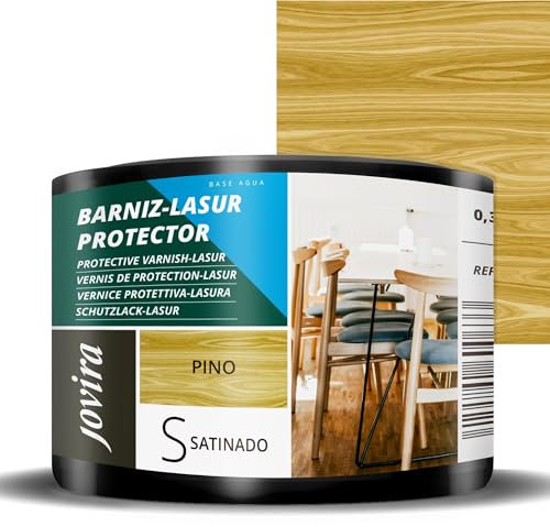 JOVIRA PINTURAS BARNIZ-LASUR Protector Satinado al Agua. Protege, decora y embellece todo tipo de madera. (375 Mililitros, Pino) E-24