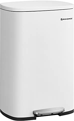 SONGMICS Cestino da Cucina 50L, Pattumiera a Pedale per Cucina, Chiusura Morbida, Acciaio, Secchio Interno, Bianco LTB101W01