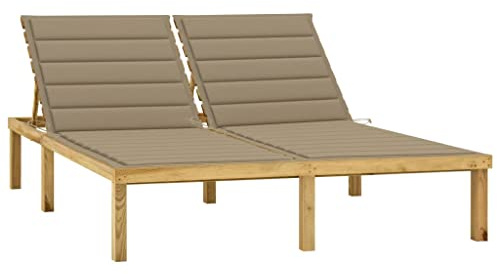 Chaise longue double et coussins beige Bois de pin imprégné