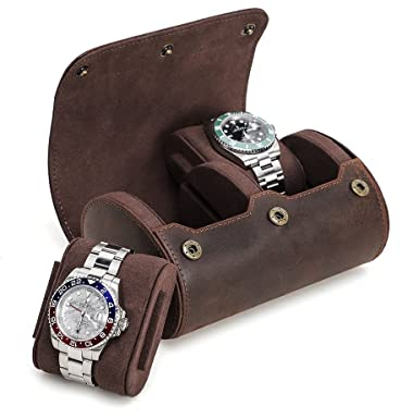 Hiram Watch Roll Travel Case for 2 Watches Genuine Leather Watches Storage Roll Box Portable Watches Travel Organizer