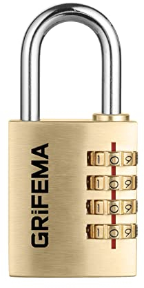 GRIFEMA GA1005 Zahlenschloss Vorhängeschloss aus Messing, Zahlencode 4 Stellig, für Schule, Gym & Sports, Hasp Cabinet & Storage [Exklusiv bei Amazon], Golden, 40x48.5mm