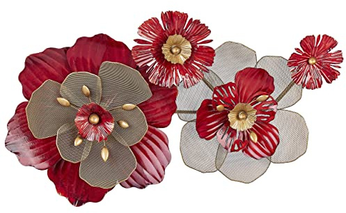 Beliani Decorazione da parete in metallo rosso oro 88 x 45 cm geometrico floreale