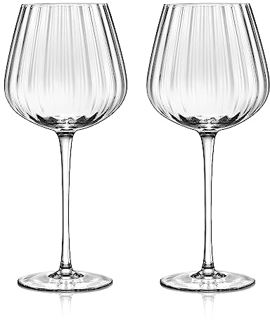 Joeyan Hand-Blown Crystal Red and White Wine Glasses,Clear Ribbed Stemmed Glasses,Modern Long Stem Glassware Set,Gifts for Wine Tasting Birthday Anniversary Wedding,18.5 oz,Set of 2
