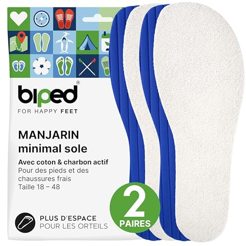 biped minimal sole MANJARIN - 2 pares de plantillas para minimal shoes y barefoot shoes - plantillas de rizo de algodón auténtico y carbón activo - para adultos y niños(38)