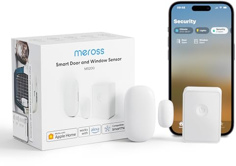 Meross Sensore intelligente per porte e finestre, mini sensore di contatto per la sicurezza e l'automazione domestica, sistema di allarme WiFi, allarme in tempo reale, funziona con HomeKit, Alexa