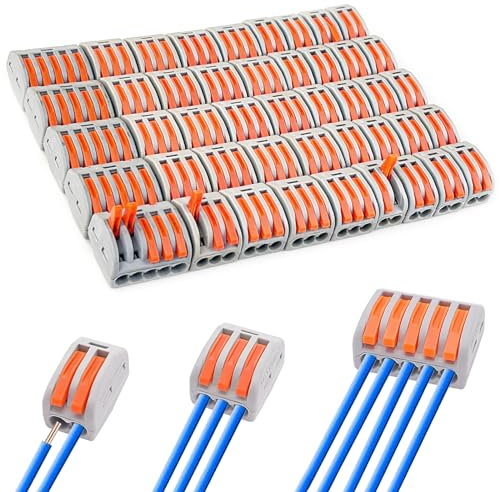 Diompirux 45 Stück Kabelklemmen Set(1 In 5 Out,1 In 3 Out,1 In 2 Out), 0.08-4mm² Elektro Lüsterklemmen mit Betätigungshebel, Kompakt Steckklemmen, für Massive, Litzenförmige,Flexible Drähte