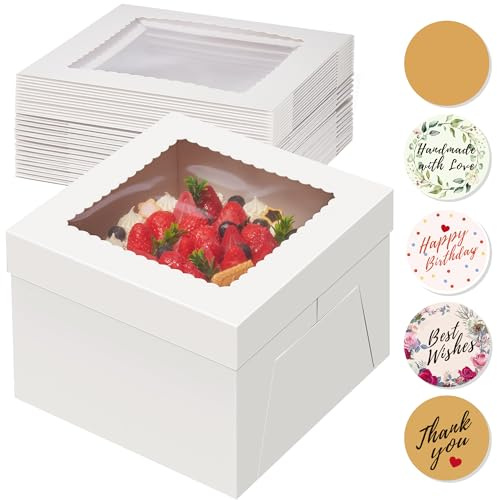 Kootek 15pcs Cake Boxes, 12x12x8 Inches Tall Cake Box with Window, White Bakery Boxes, Large Baking Boxes, Square Cardboard Cake Box for Multi-Layer Cakes, Cake Decorating Supplies for Gift Giving