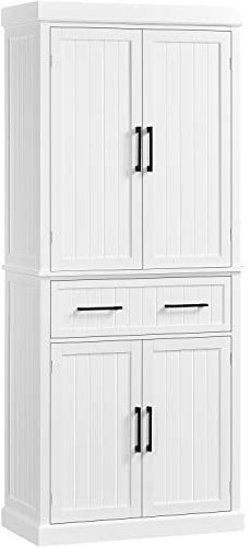 Yaheetech 183,5 cm H Vorratsschrank, Küchenschrank mit Höhenverstellbaren Regalbretter & 2 Schublade, Mehrzweck-Haushaltsschrank Buffetschrank für Esszimmer Groß, Weiß