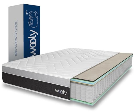 Wooly - Level II - Colchón 140x190 cm Núcleo Híbrido - 30 cm | Confort Híbrido 14 capas Semifirme - Muelles Ensacados - Gel Activo - Lana Natural - Espuma Viscoelástica