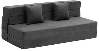 VEVOR 3 in 1 Klappsofa faltbares Schlafsofa mit 2 Kissen & waschbarem Bezug, umwandelbarer Schlafsessel aus 25D Memory Foam, Couch für Wohnzimmer Schlafzimmer, Dunkelgrau (Queen / 2060x1545x150mm)