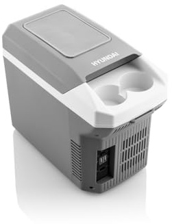 HYUNDAI ELECTRONICS MC08 Mini-Kühlbox mit Heizfunktion I 8L Auto-Kühlbox I 12V I USB-Anschlüsse I leise (35 dB) I Anti-Rutsch I für Camping & Reisen I Grau