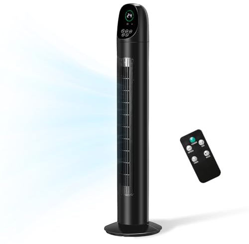 Karl home 34 Tower Fan for Bedroom, Portable Floor Fan with Remote Control, Digital Display, Adjustable Oscillating, 3 Speeds, 3 Modes & 9H Timer, Bladeless Quiet Fan for Cooling Home Office