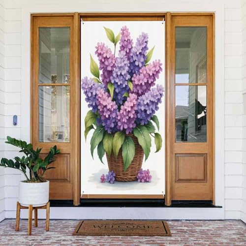 Ramo moderno con estampado lila n.º 253 para puerta, decoración de pancarta de puerta para interiores y exteriores, primavera, verano, otoño, invierno, Halloween, Navidad, decoración del hogar