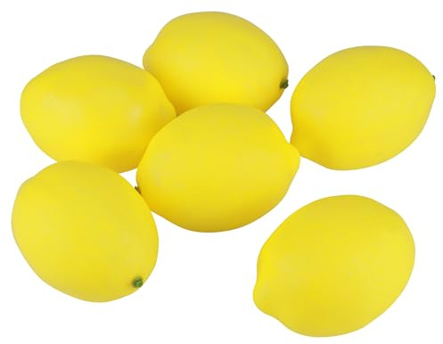 HO-SFSM Lot de 6 Citrons Jaunes Artificiels Decoration Citron Artificiels Faux Fruits Citrons Jaune pour Décoration de Maison Fête Cuisine et Accessoires de Photographie