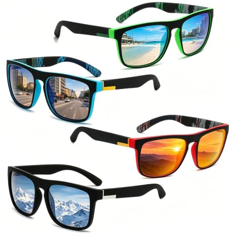 Lot de 4 paires de Lunettes de Soleil Lunettes de Soleil Polarisées Homme Femme Disponibles UV Protection pour Conduite Sport Pêche Vélo