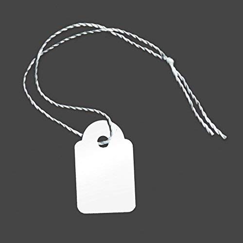 POKORNYS - 300 blanko Preisetiketten mit Faden (15 x 24 mm) weiß I Etiketten zum Beschriften I Preisschilder aus Karton mit Baumwollfaden I Anhänger, Hängeetikett & Geschenkanhänger für Kleidung uvm.