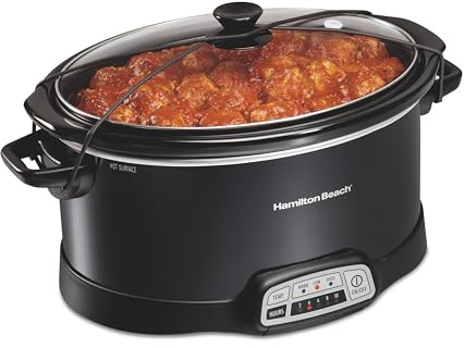 Hamilton Beach Portable 7 Quart Programmable Slow Cooker with Three Temperature Settings, Lid Latch Strap for Easy Travel, Dishwasher Safe Crock, Black (33474G)