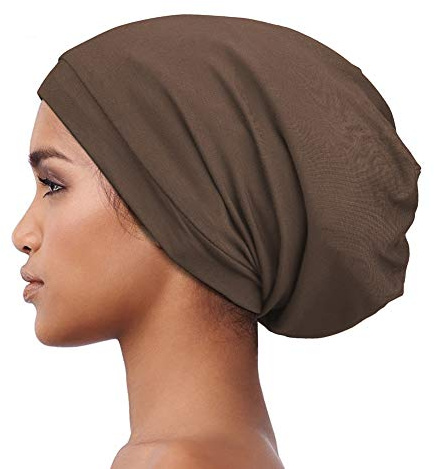 Alnorm Satin Lined Slouchy Cap Slouch Skullcap Fashion Sleeping Headwear Brown