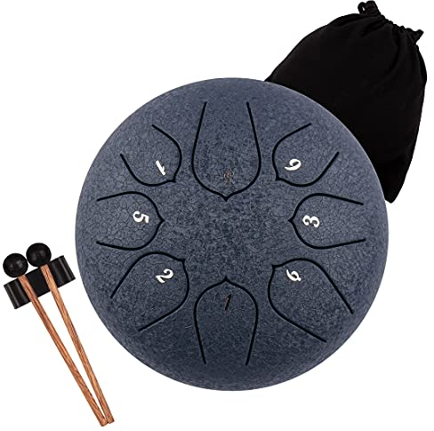 LOMUTY Stahlzungentrommel, 6 Zoll 15 cm Steel Tongue Drum, C-Dur 8 Noten, Handtrommel HandPan Drum mit Drumsticks/Tragetasche(Dunkelblau)