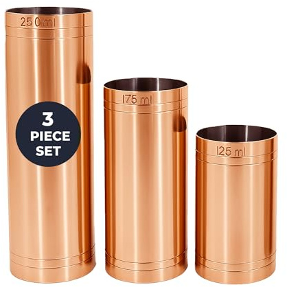 Chabrias Ltd 3 Pack Copper 125ml, 175ml, 250ml Premium Stainless Steel Copper Thimble Measure Barware, Home Bars, Cocktail Stations & Bartenders, Government Stamped
