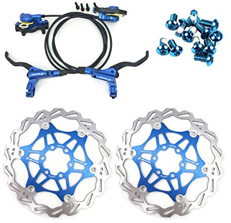 Zoom Hydraulic Disc Brakes Mountain Bike Sets MTB Front & Rear Set with Floating Disc Rotor 160mm & Color Bolts (Blue)