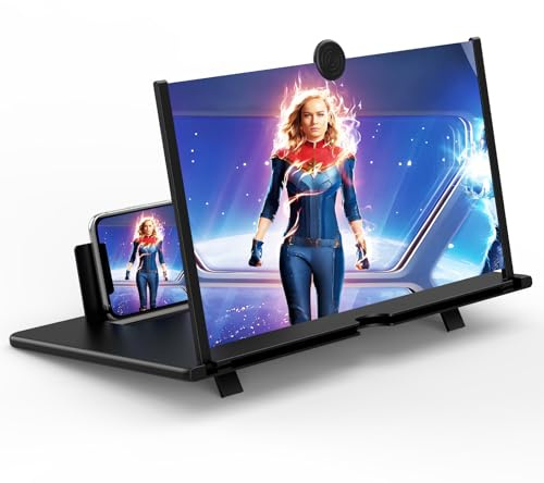 16 Screen Magnifier for Cell Phone,3D HD Magnifying Projector Screen Enlarger for Movies, Videos and Gaming, Foldable Phone Stand with Screen Amplifier,Gifts for Mom Dad & Friends(Black)