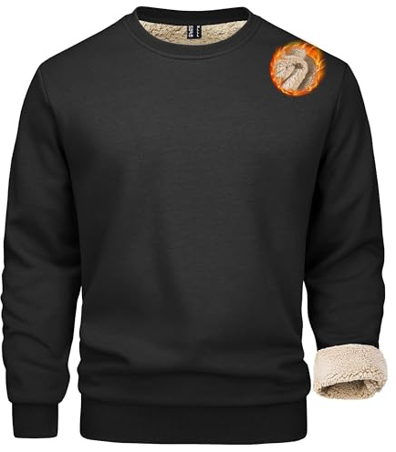 MAGCOMSEN Mens Sweatshirt with Sherpa Lining Pullover Men Winter Basic T-Shirt Warm Plain Sweatshirts Outdoor Work Jumper Men Pullover Sweater with Fleece Lined Winter Thick Tops, Black