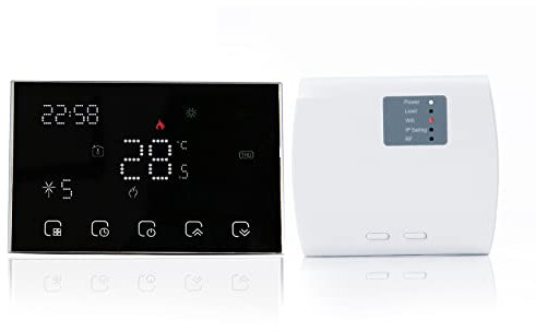 Termostato Smart RF Wifi per riscaldamento elettrico Termostato a parete programmabile per ambiente Funziona con Alexa Google Home, Display touchscreen Regolatore di temperatura wireless, Batteria 2AA