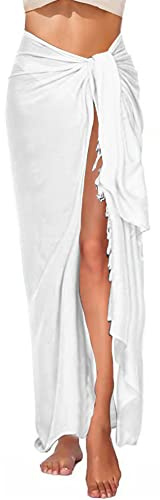 Wrap de Plage Femme Paréo Grande Taille Cache-Maillots et Sarongs Couverture de Bikini Longs Jupe de Plage Maillot De Bain Cover Up à Glands Été,180 * 115cm,Blanc