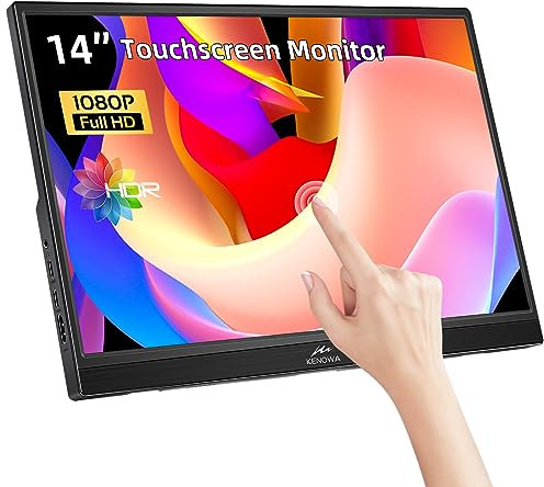 Portable Monitor TouchScreen Kenowa 14 HDR 1080P IPS Full HD Eye Care Touch Screen Monitor Small External Display with HDMI USB Type-C for PC Computer Laptop Mac Phone Xbox PS4 PS5