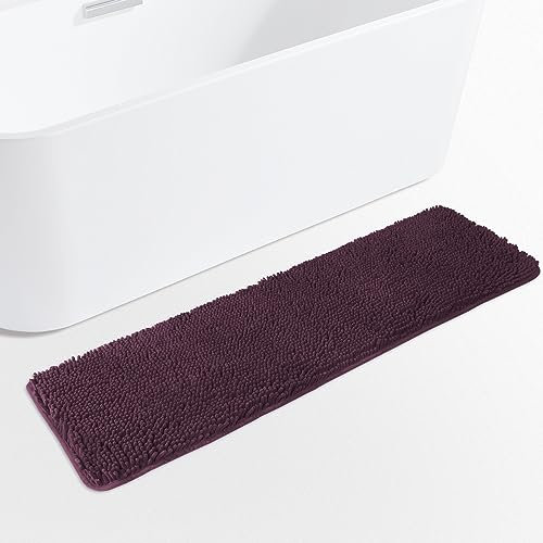 Yeaban Pflaume 47 x 17 Badezimmerteppich - Dicke Chenille Badematten | Saugfähiger und waschbarer Badteppich Rutschfest, Plüsch und Weiche Teppiche für Badezimmerboden, Dusche, Waschbecken