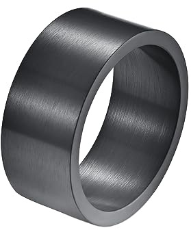 HIJONES Uomo Donna Anello da Pollice a Fascia Larga in Acciaio Inossidabile Anelli Piatti Lisci Comfort Fit Spazzolato opaco 10MM Nero Misura 27
