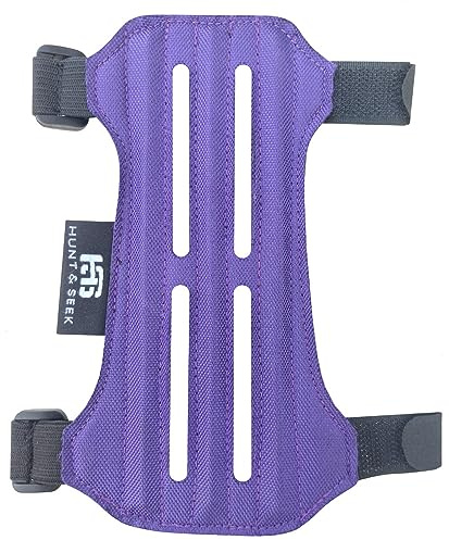Hunt & Seek Fabric Archery Arm Guard 2 Hook-and-Loop Adjustable Straps Suede Leather Hunting Arm Guard Forearm Wrist Protector Archery Bracer Unisex (Purple)