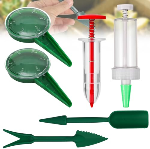 lasuroa 6pcs Mini Seed Spreader Set, Plastic Round Sowing Seed Dispenser Hand Tool Handheld Seed Planter Dibber and Widger Tool Manual Seed Sower for Tiny Seeds Carrot Lettuce Flower