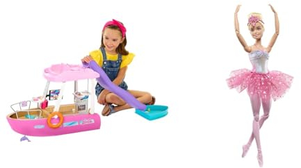 Barbie Dream Boat (111 cm), Set Boot & Dreamtopia Ballerina Puppe, Twinkle Lights Ballerina mit rosa Tutu und blonden Haaren