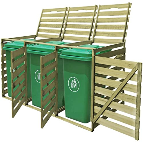 Générique Abri pour Poubelle Triple 240 L Bois imprégné,Maison & Jardin,Produits ménagers,Accessoires pour conteneurs à déchets,Cache-conteneurs à déchets,Vert,110.23 LB,42271