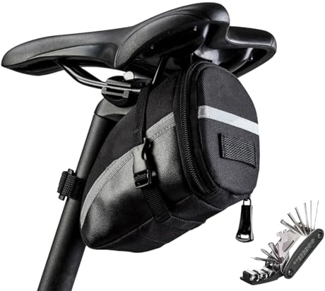 Fyfjur Borsa Sottosella Bici da Corsa, Borsa Sottosella Mtb di Grande Capacità, Accessori Mtb Bici Riflettenti, Multitool Mtb 16 in 1 per Bici da Strada MTB Pieghevole (Nero)