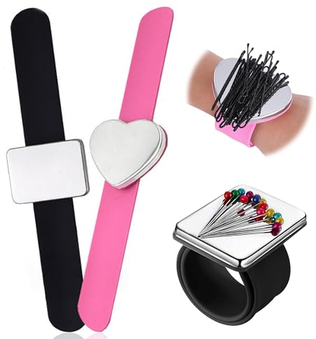 CZlinOduMMX Magnet Nadelkissen Armband, 2 Stück Rosa+Schwarz Armnadelkissen Magnetisch, Magnetisches Silikon Handgelenkband, Armnadelkissen mit Silikonband für Friseur Friseurbedarf Nähen Nähnadeln