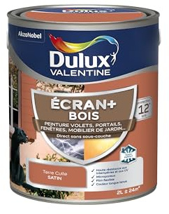 Dulux Valentine Peinture Extérieure Ecran+ Bois - Haute résistance aux intempéries et aux UV, anti-encrassement, couleur longue tenue - Terre Cuite 2 L