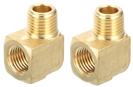 QUARKZMAN Codo de Calle de 90 Grados de Latón para Tubería de Barra Maciza de 1/4 NPT Conector de Tubería para Gas, Aire, Aceite, Propano, 2 Piezas